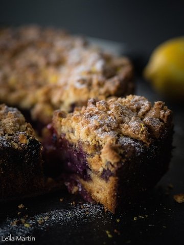 recette du gâteau crazy streusel aux myrtilles et au citron