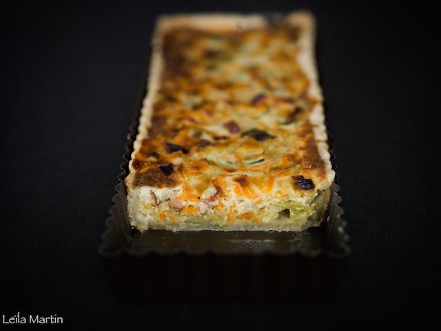 recette de quiche au poireaux, lardons, carottes et Bargkass
