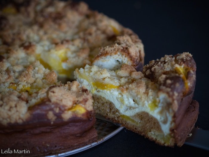 recette du Käsestreuselkuchen (gâteau entre le cheesecake et le streusel) à la mangue