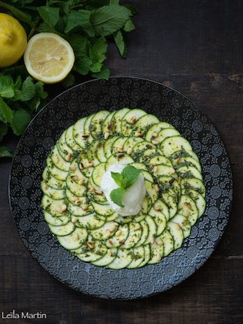 recette de carpaccio de courgettes, pistou de menthe et mozzarella d'Alsace