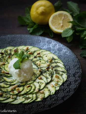 recette de carpaccio de courgettes, pistou de menthe et mozzarella d'Alsace