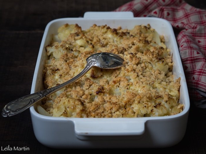 recette de gratin de chou-fleur au bleu et son streusel au bleu des Vosges