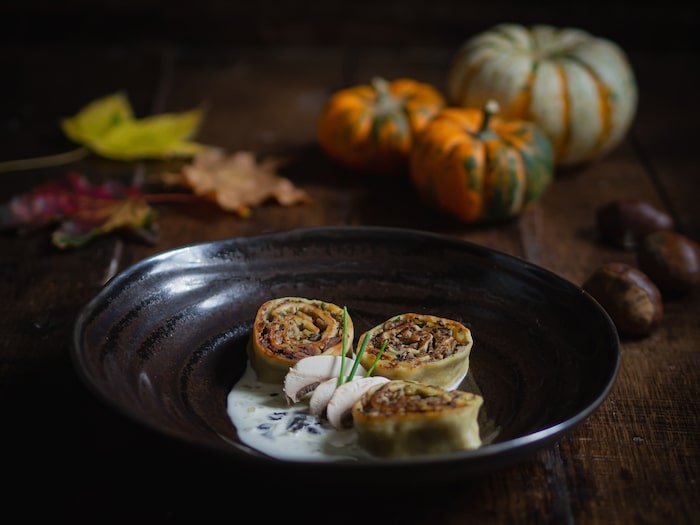 Recette de Fleischschnacka de champignons et butternut sauce crémeuse à la truffe