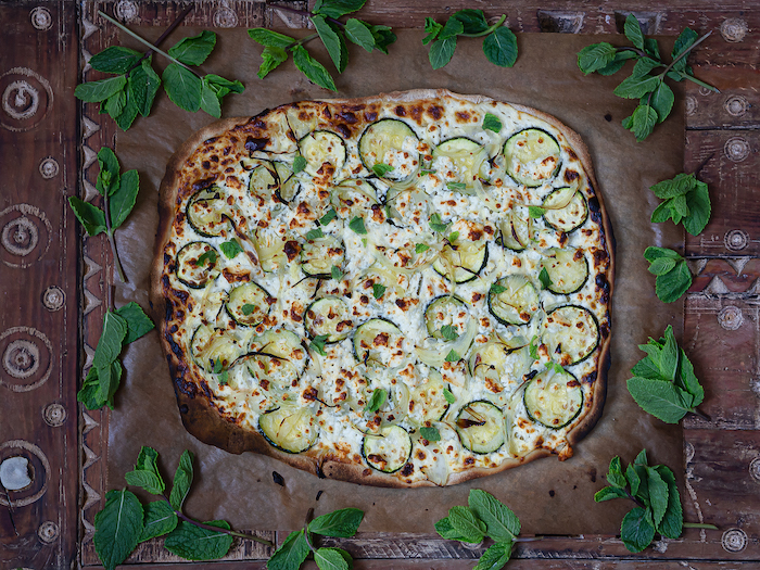 recette de Flammekueche courgette feta et menthe