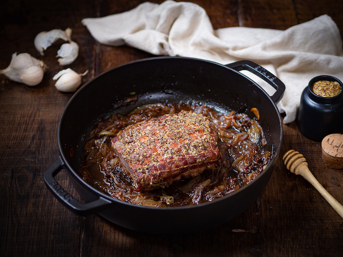 Recette de Kassler fumé à la moutarde ancienne, au miel et à la bière